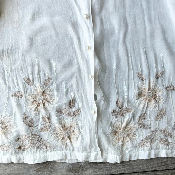 Vintage  Raindrops Semi Sheer Embroidered Sequins Blouse - Picture 9 of 14